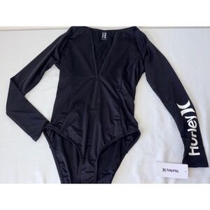 Hurley Black Long Sleeve Rash Guard Bodysuit Half Zip Swimsuit Medium paddlesuit